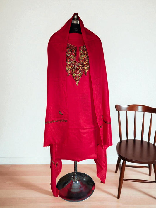 Women Silk Suits with Kashmiri Embroidery Unstitched Dress Material Salwar Suits -red