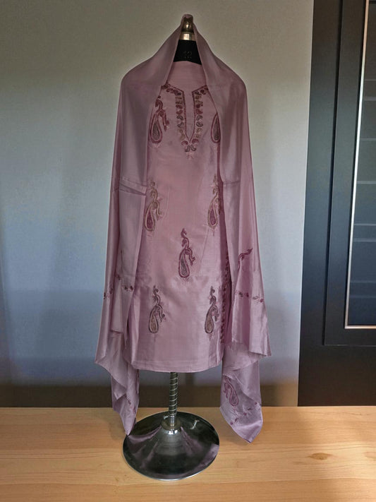 Women Silk Suits with Kashmiri Embroidery Unstitched Dress Material Salwar Suits -pink