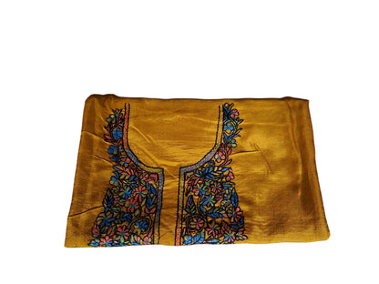 Women Silk Suits with Kashmiri Embroidery Unstitched Dress Material Salwar Suits -mustard