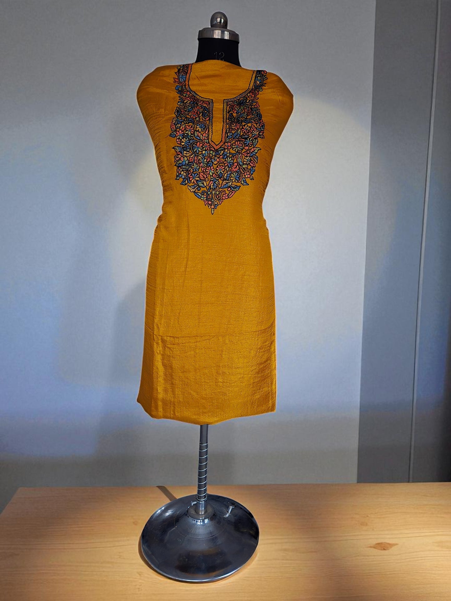 Women Silk Suits with Kashmiri Embroidery Unstitched Dress Material Salwar Suits -mustard