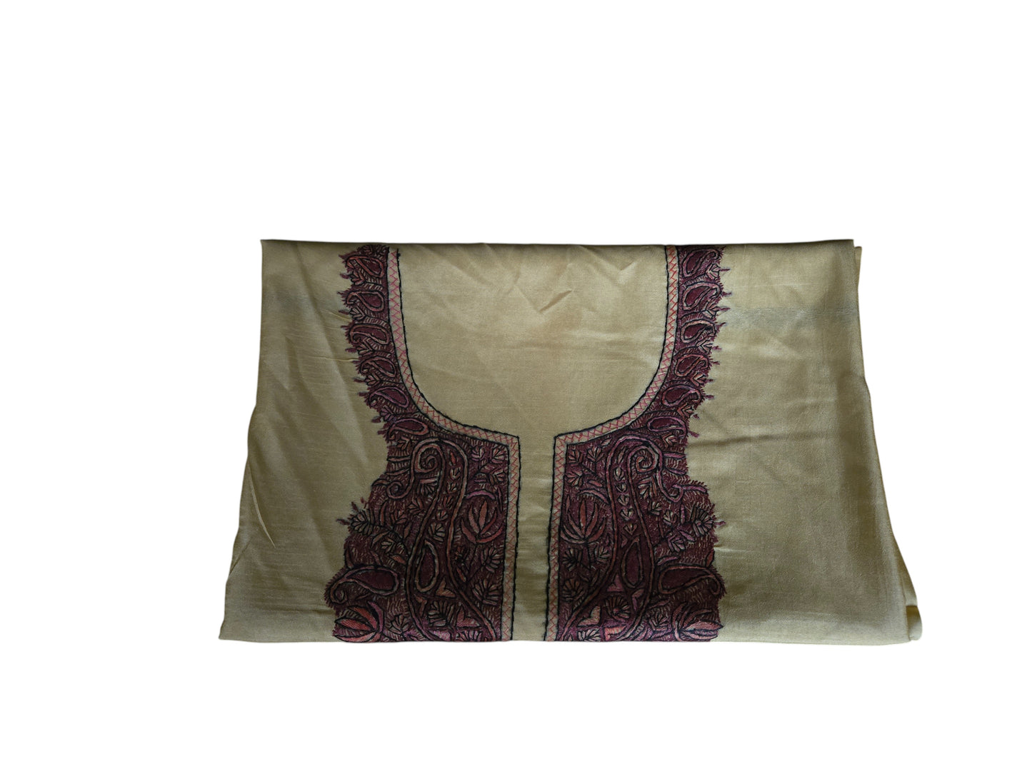 Women Silk Suits with Kashmiri Embroidery Unstitched Dress Material Salwar Suits -beige