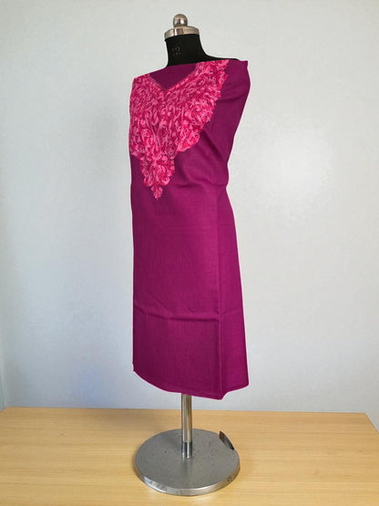 Women Cotton Suits with Kashmiri Embroidery Unstitched Dress Material-Rani Pink
