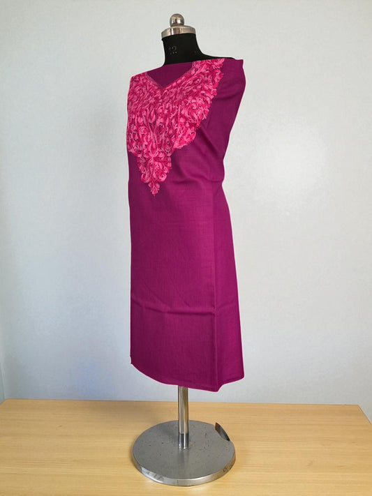 Women Cotton Suits with Kashmiri Embroidery Unstitched Dress Material-Rani Pink