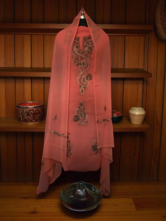 Georgette  suits with Kashmiri Embroidery Salwar Suits - pink
