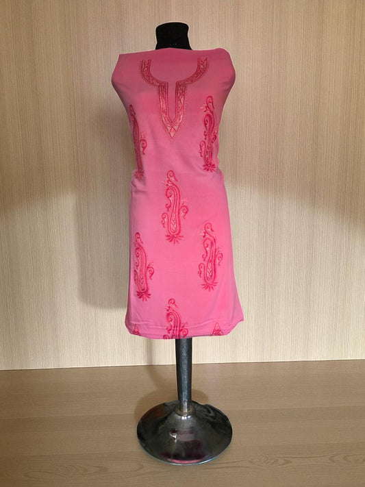 Women Cotton Suits with Hand Kashmiri Embroidery Unstitched Dress Material Salwar Suits -pink