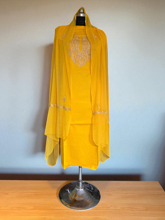 Women Cotton Suits with Kashmiri Embroidery Salwar Suits -yellow