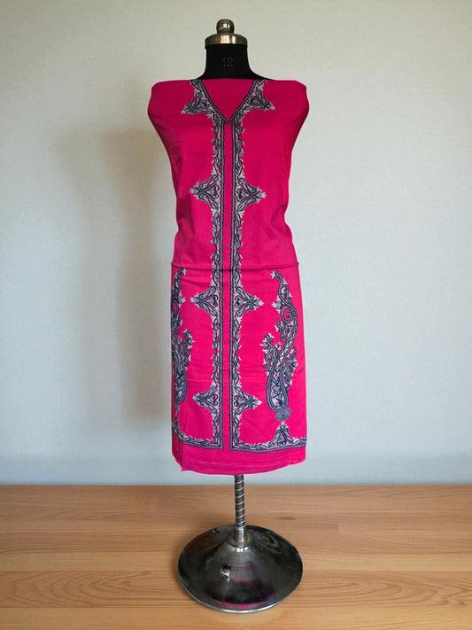 Women Cotton Suits with Hand Kashmiri Embroidery Unstitched Dress Material Salwar Suits -pink2