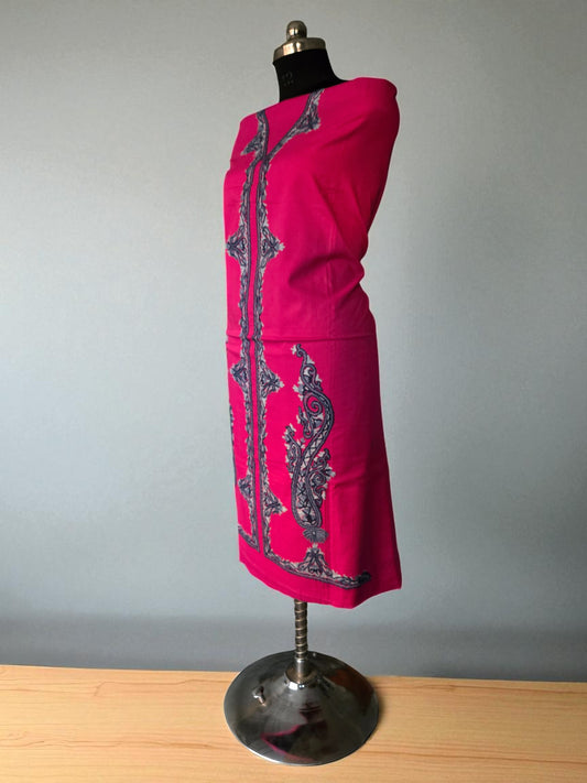 Women Cotton Suits with Hand Kashmiri Embroidery Unstitched Dress Material Salwar Suits -pink2
