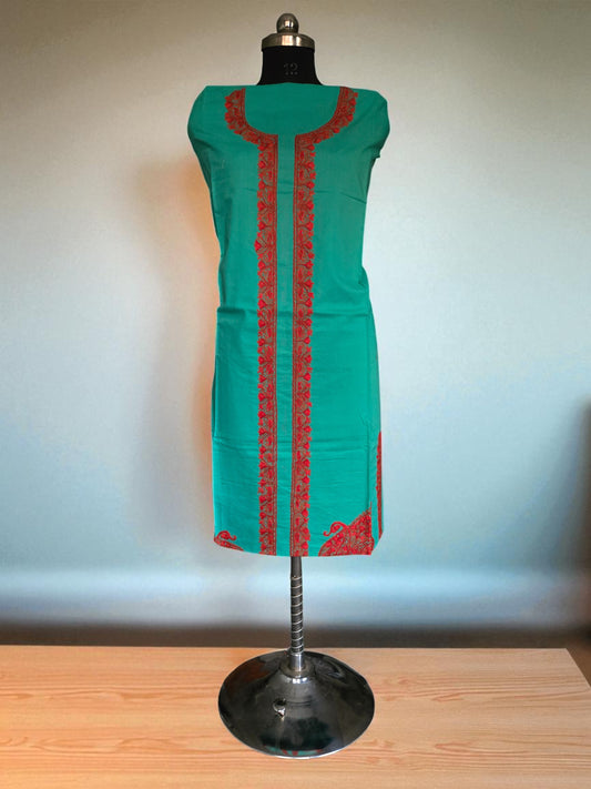 Women Cotton Suits with Hand Kashmiri Embroidery Unstitched Dress Material Salwar Suits -green
