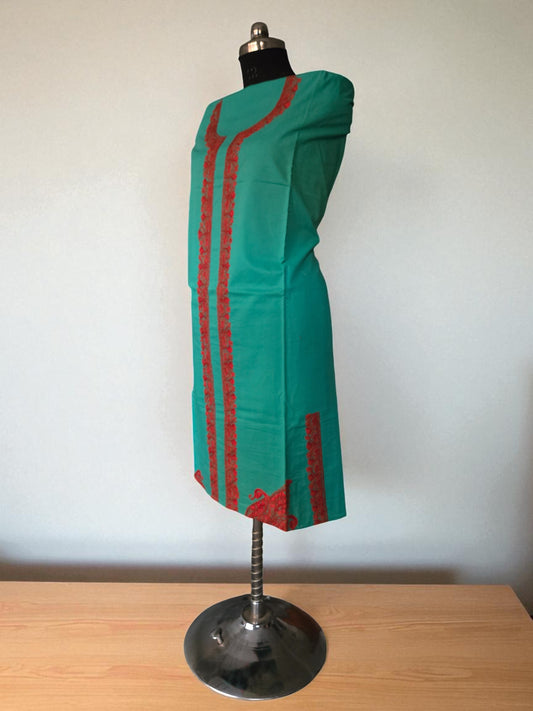 Women Cotton Suits with Hand Kashmiri Embroidery Unstitched Dress Material Salwar Suits -green
