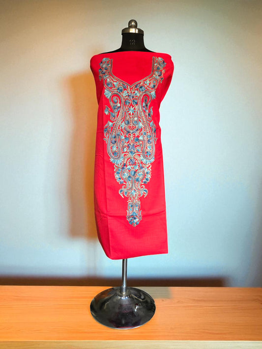 Women Cotton Suits with Kashmiri Embroidery Salwar Suits -Red2