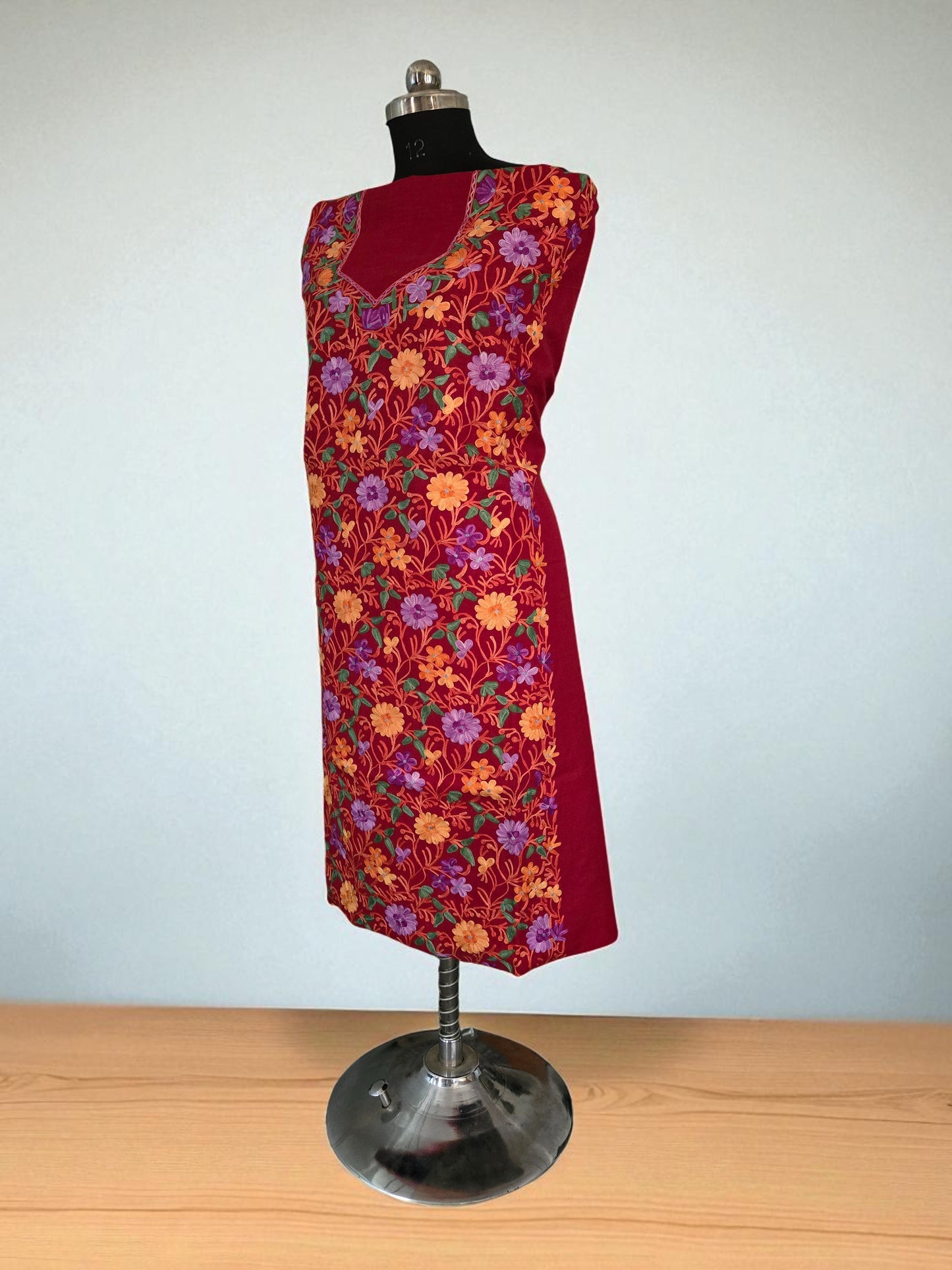 Women Cotton Suits with Kashmiri Embroidery Unstitched Dress Material Salwar Suits- maroon