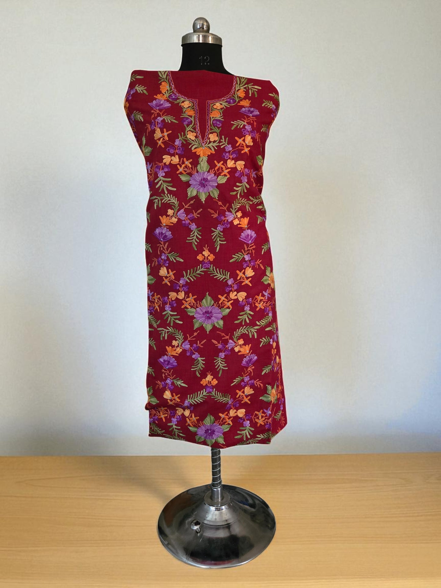 Women Cotton Suits with Kashmiri Embroidery Unstitched Dress Material Salwar Suits- maroon