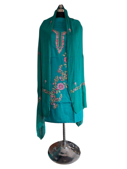 Women Cotton Suits with Kashmiri Embroidery Salwar Suits -turquoise