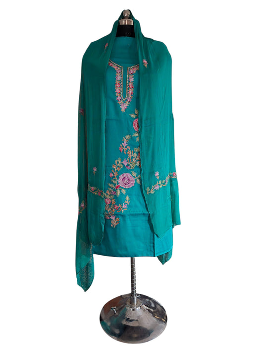 Women Cotton Suits with Kashmiri Embroidery Salwar Suits -turquoise