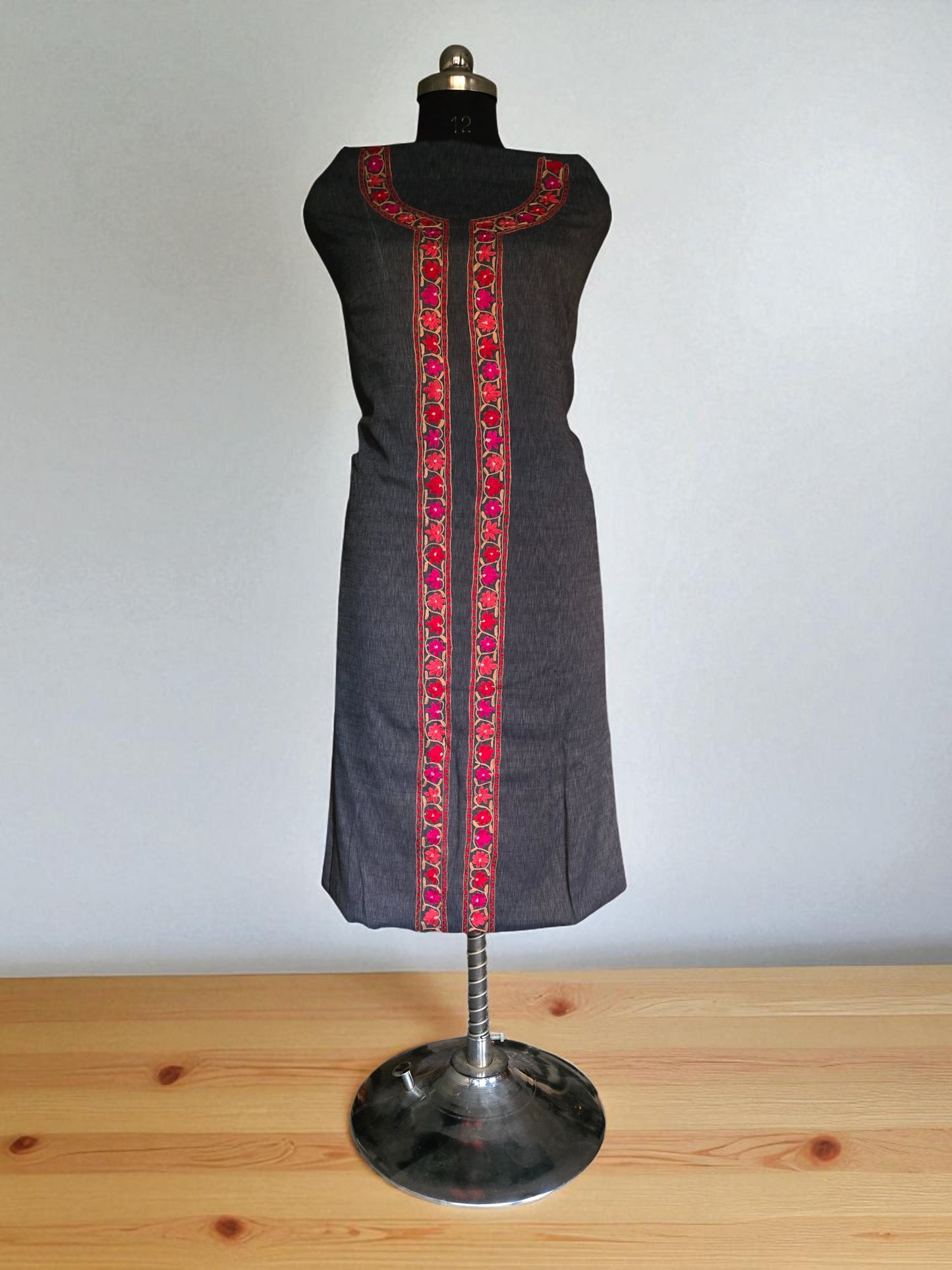 Women Cotton Suits with Kashmiri Embroidery Salwar Suits -Charcoal