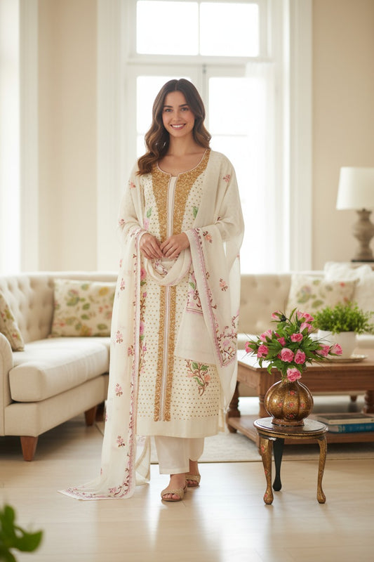 Women Woolen Kashmiri Suits Semi Pashmina